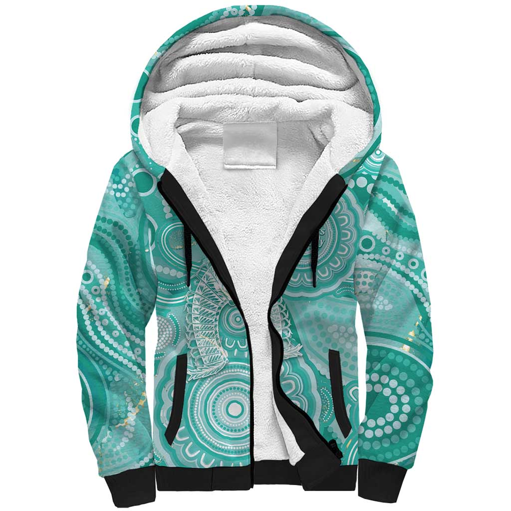 50 Years Deadly NAIDOC Week 2026 Personalised Sherpa Hoodie Dhari Cyan Indigenous Art
