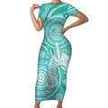 50 Years Deadly NAIDOC Week 2026 Personalised Short Sleeve Bodycon Dress Dhari Cyan Indigenous Art