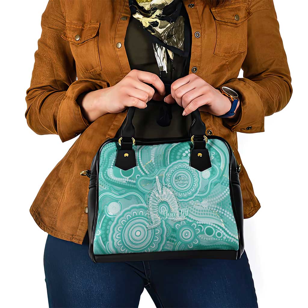 50 Years Deadly NAIDOC Week 2026 Personalised Shoulder Handbag Dhari Cyan Indigenous Art