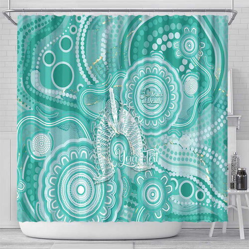 50 Years Deadly NAIDOC Week 2026 Personalised Shower Curtain Dhari Cyan Indigenous Art