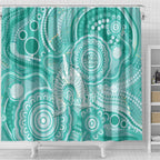50 Years Deadly NAIDOC Week 2026 Personalised Shower Curtain Dhari Cyan Indigenous Art