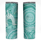 50 Years Deadly NAIDOC Week 2026 Personalised Skinny Tumbler Dhari Cyan Indigenous Art