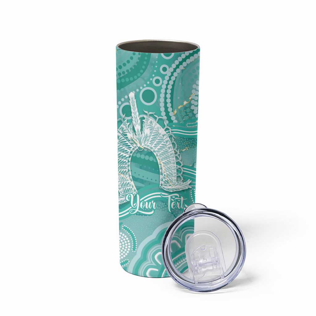 50 Years Deadly NAIDOC Week 2026 Personalised Skinny Tumbler Dhari Cyan Indigenous Art