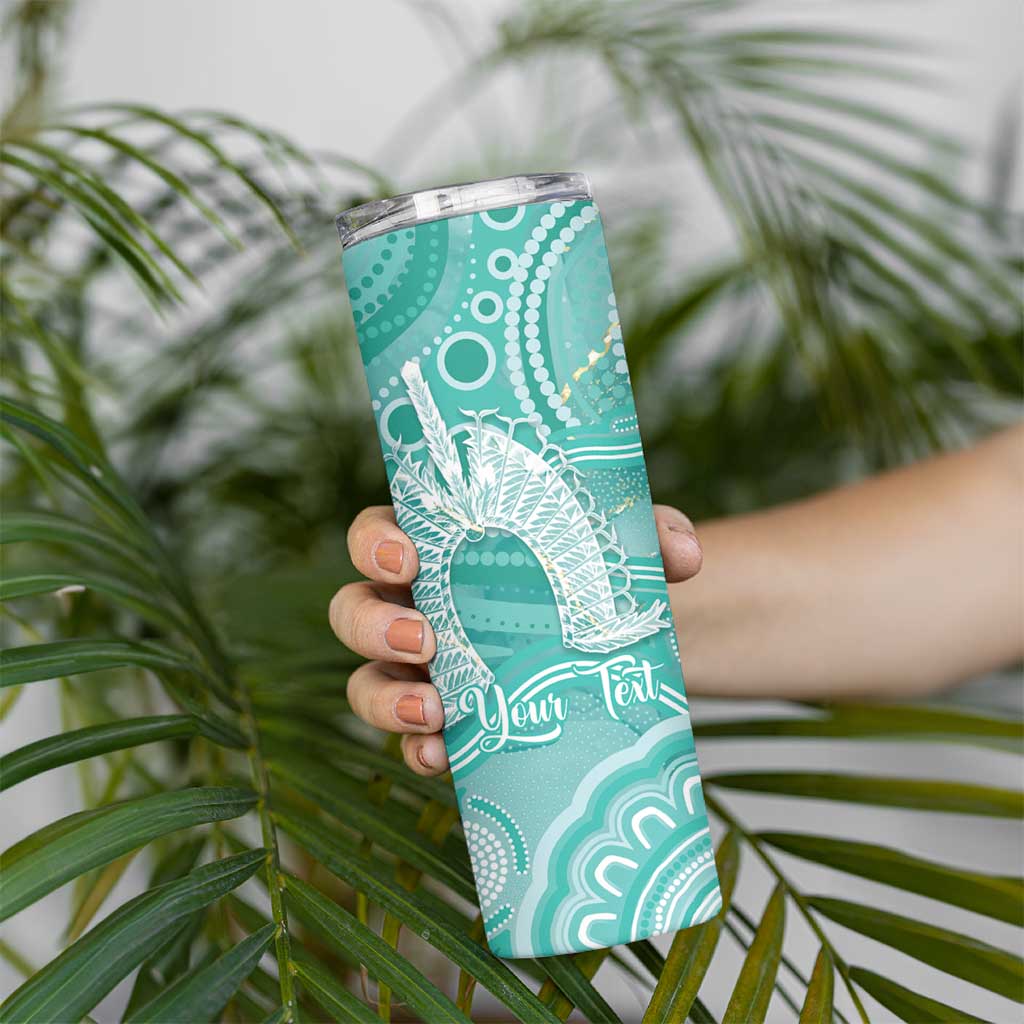 50 Years Deadly NAIDOC Week 2026 Personalised Skinny Tumbler Dhari Cyan Indigenous Art