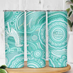 50 Years Deadly NAIDOC Week 2026 Personalised Skinny Tumbler Dhari Cyan Indigenous Art