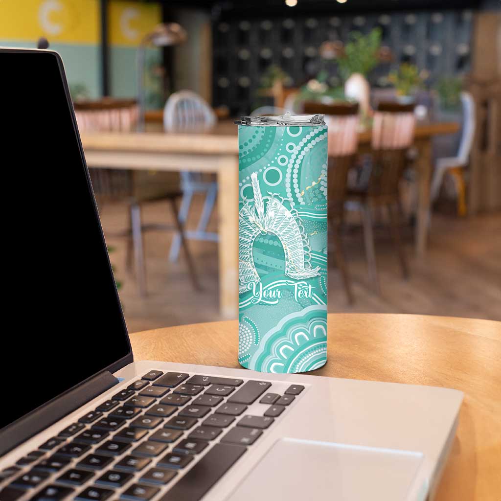 50 Years Deadly NAIDOC Week 2026 Personalised Skinny Tumbler Dhari Cyan Indigenous Art