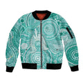 50 Years Deadly NAIDOC Week 2026 Personalised Sleeve Zip Bomber Jacket Dhari Cyan Indigenous Art