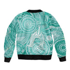 50 Years Deadly NAIDOC Week 2026 Personalised Sleeve Zip Bomber Jacket Dhari Cyan Indigenous Art