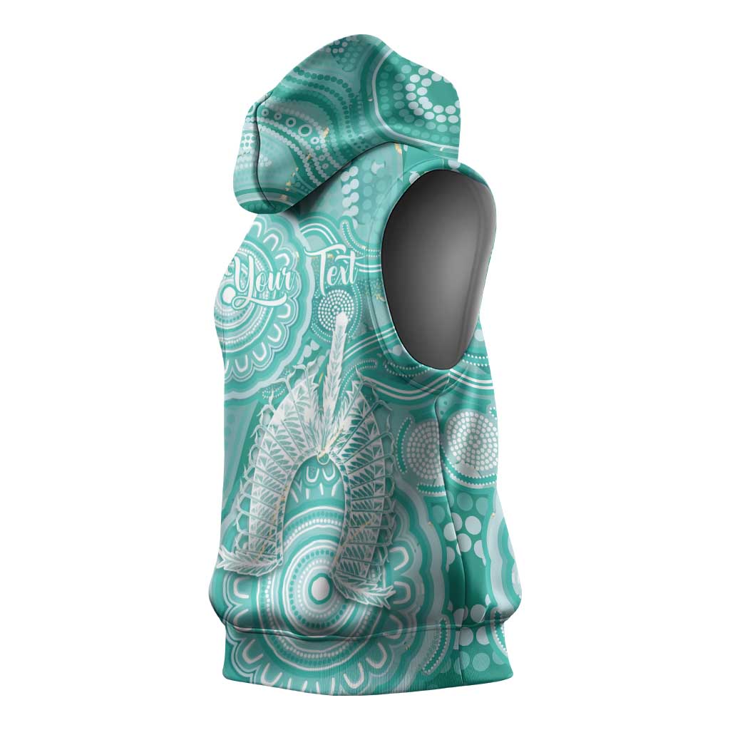 50 Years Deadly NAIDOC Week 2026 Personalised Sleeveless Hoodie Dhari Cyan Indigenous Art