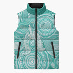 50 Years Deadly NAIDOC Week 2026 Personalised Sleeveless Puffer Jacket Dhari Cyan Indigenous Art
