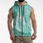 50 Years Deadly NAIDOC Week 2026 Personalised Sleeveless Zip Hoodie Dhari Cyan Indigenous Art