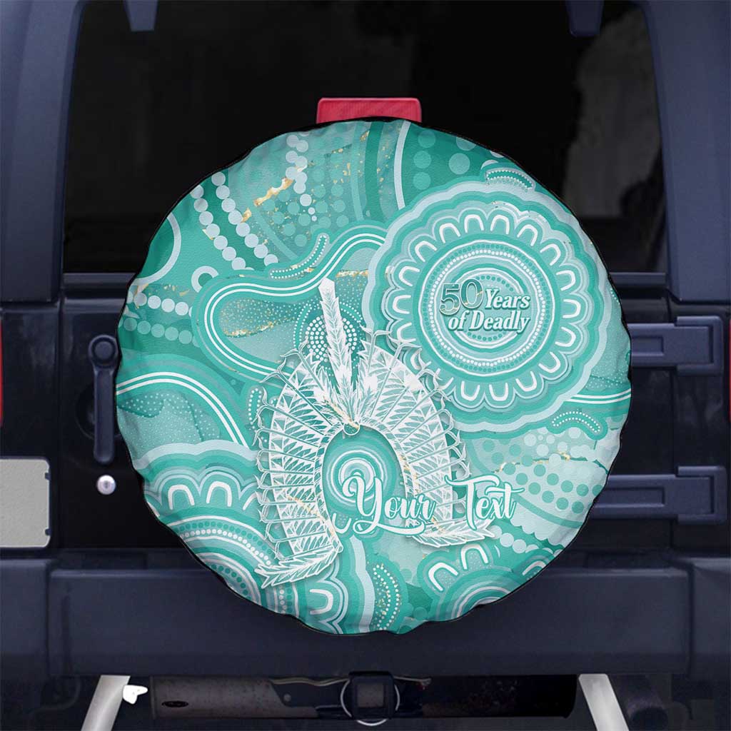 50 Years Deadly NAIDOC Week 2026 Personalised Spare Tire Cover Dhari Cyan Indigenous Art