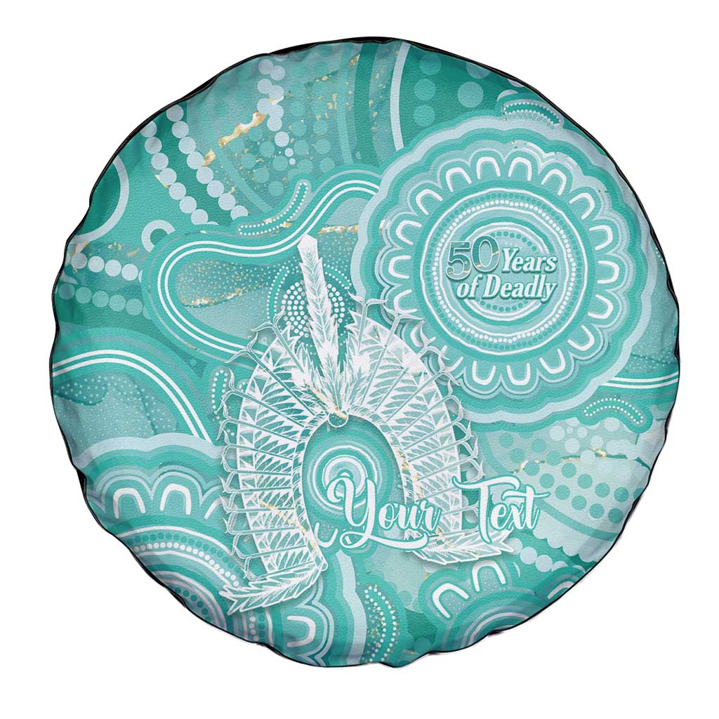 50 Years Deadly NAIDOC Week 2026 Personalised Spare Tire Cover Dhari Cyan Indigenous Art
