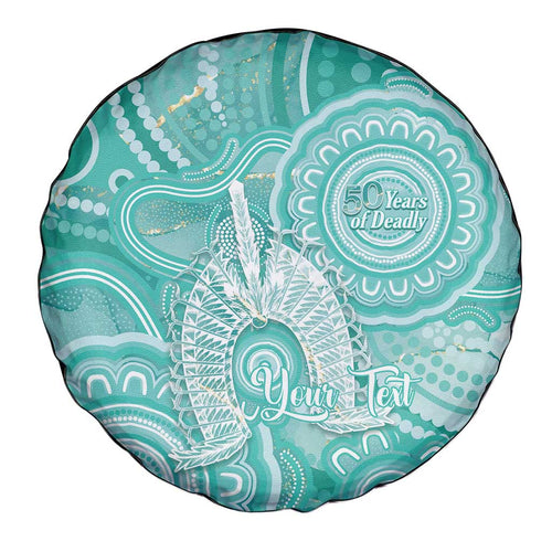 50 Years Deadly NAIDOC Week 2026 Personalised Spare Tire Cover Dhari Cyan Indigenous Art