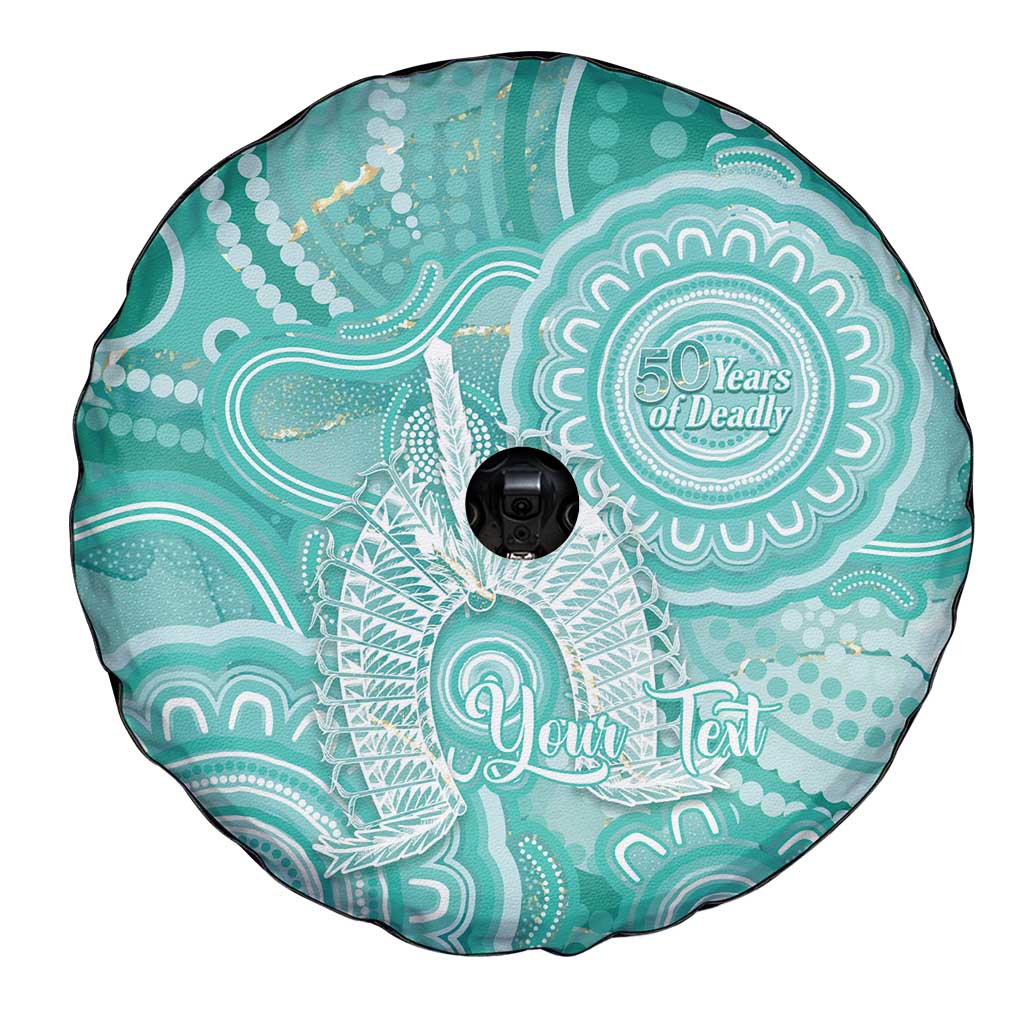 50 Years Deadly NAIDOC Week 2026 Personalised Spare Tire Cover Dhari Cyan Indigenous Art