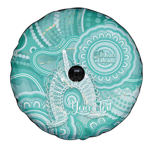 50 Years Deadly NAIDOC Week 2026 Personalised Spare Tire Cover Dhari Cyan Indigenous Art