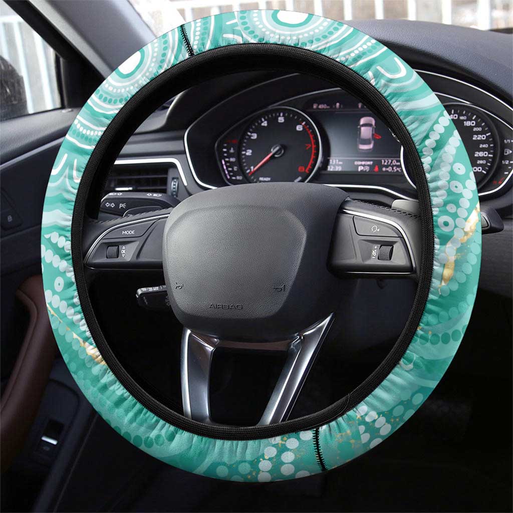50 Years Deadly NAIDOC Week 2026 Steering Wheel Cover Dhari Cyan Indigenous Art