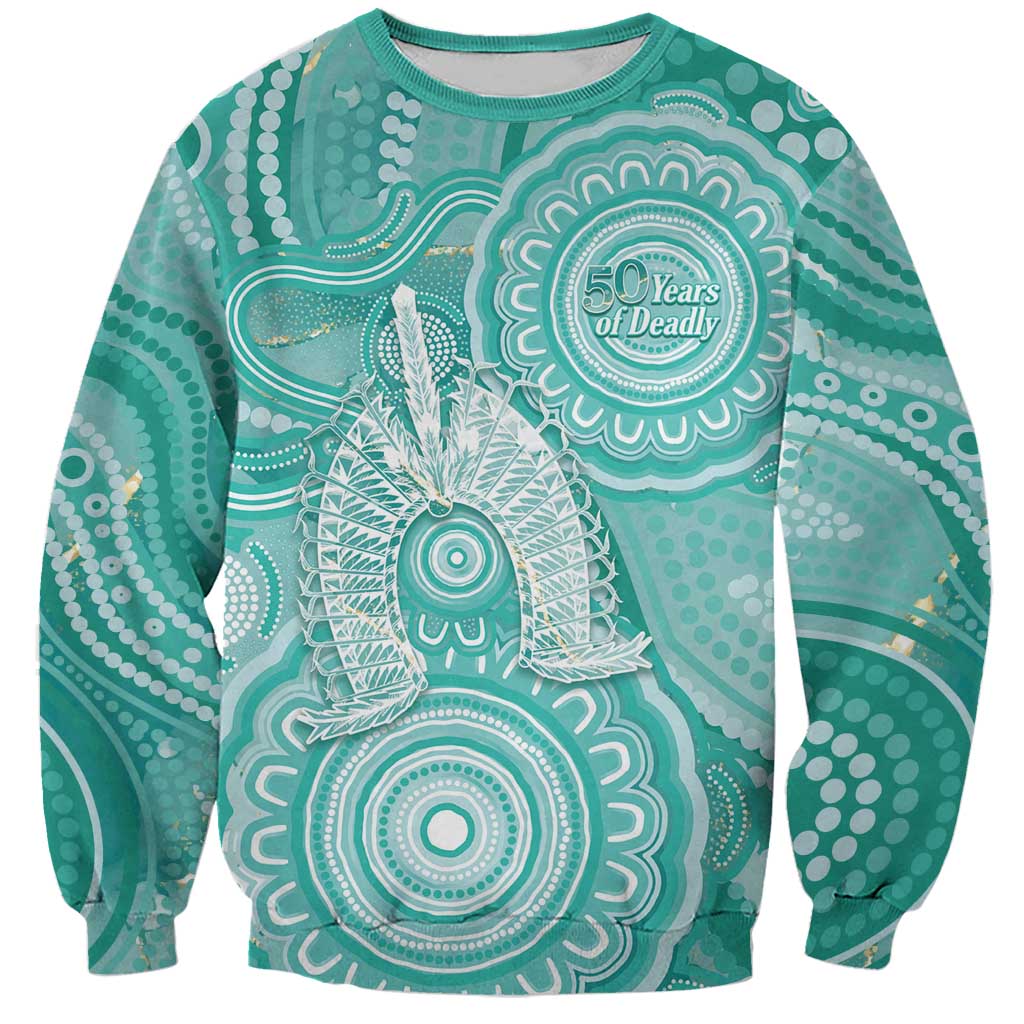 50 Years Deadly NAIDOC Week 2026 Personalised Sweatshirt Dhari Cyan Indigenous Art