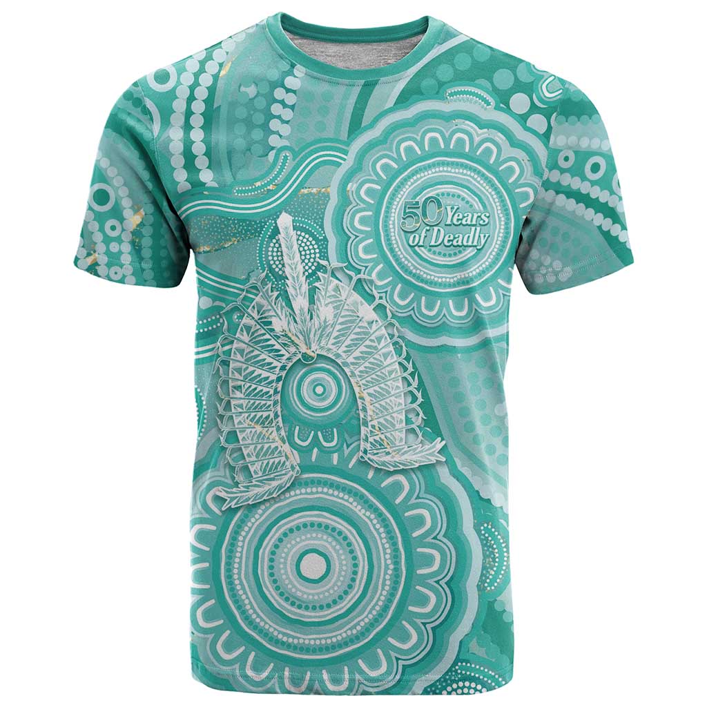 50 Years Deadly NAIDOC Week 2026 Personalised T Shirt Dhari Cyan Indigenous Art