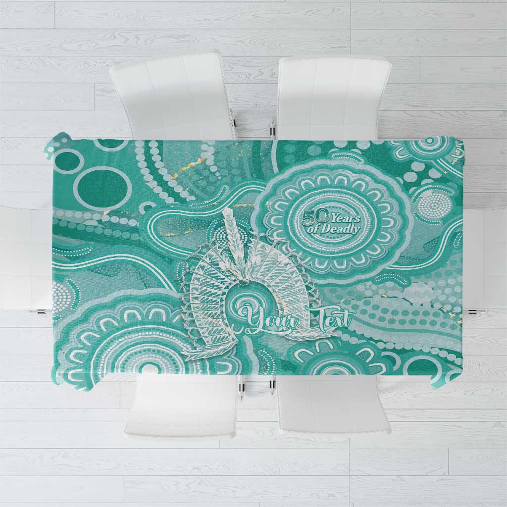 50 Years Deadly NAIDOC Week 2026 Personalised Tablecloth Dhari Cyan Indigenous Art