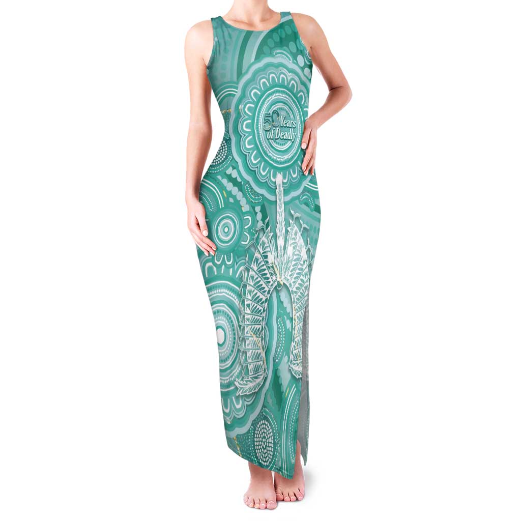 50 Years Deadly NAIDOC Week 2026 Personalised Tank Maxi Dress Dhari Cyan Indigenous Art