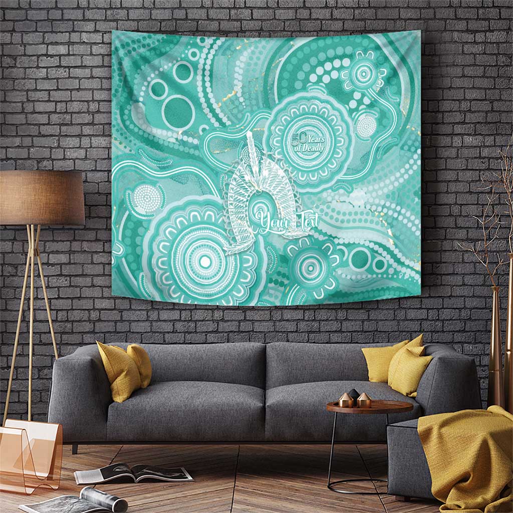 50 Years Deadly NAIDOC Week 2026 Personalised Tapestry Dhari Cyan Indigenous Art