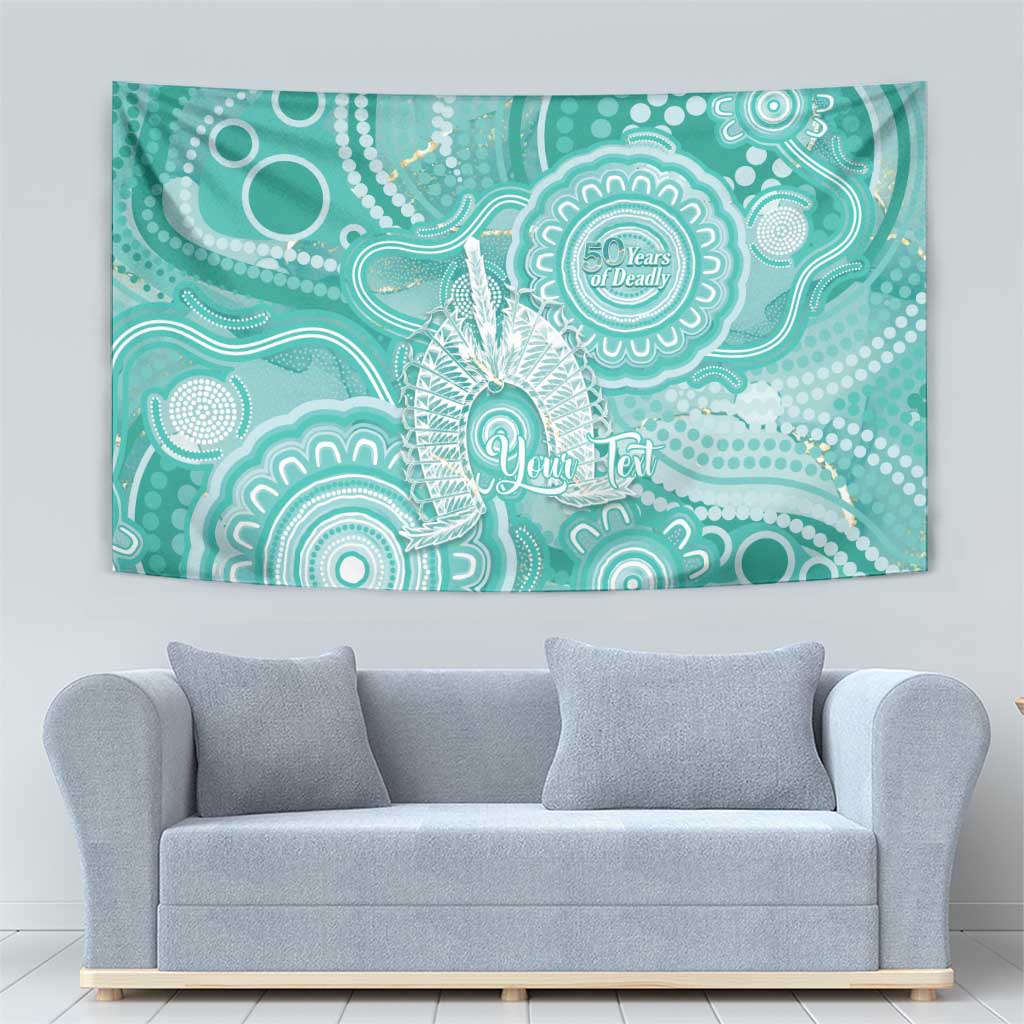 50 Years Deadly NAIDOC Week 2026 Personalised Tapestry Dhari Cyan Indigenous Art