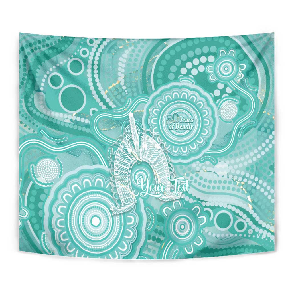 50 Years Deadly NAIDOC Week 2026 Personalised Tapestry Dhari Cyan Indigenous Art