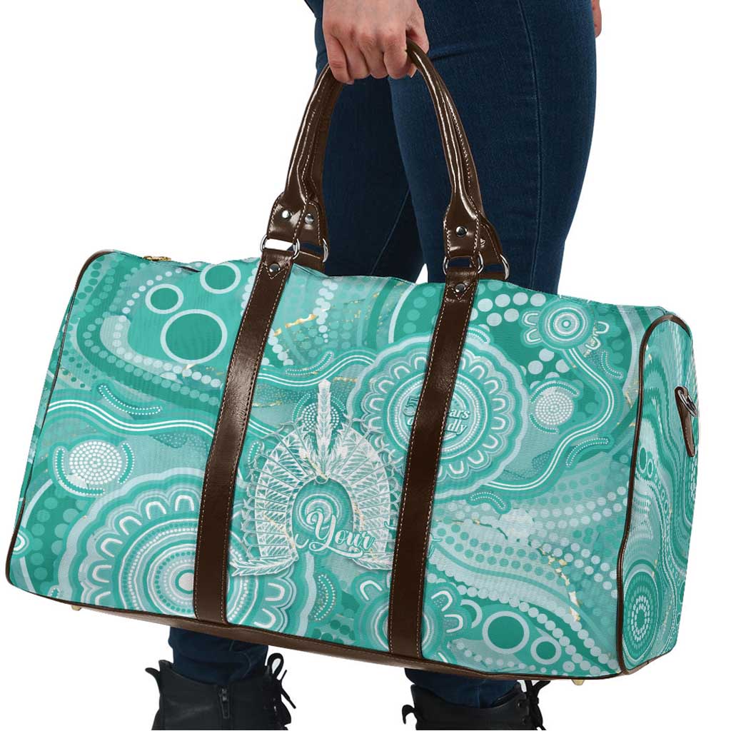 50 Years Deadly NAIDOC Week 2026 Personalised Travel Bag Dhari Cyan Indigenous Art