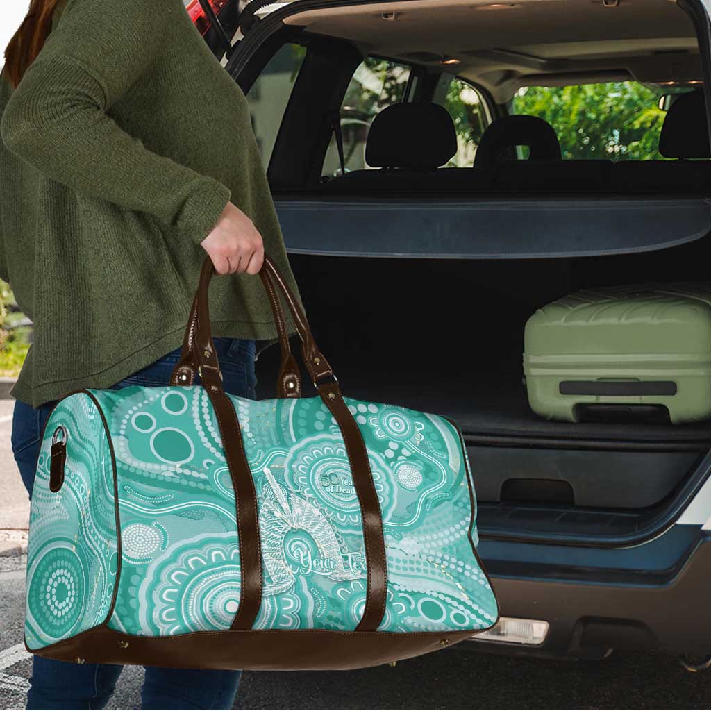 50 Years Deadly NAIDOC Week 2026 Personalised Travel Bag Dhari Cyan Indigenous Art