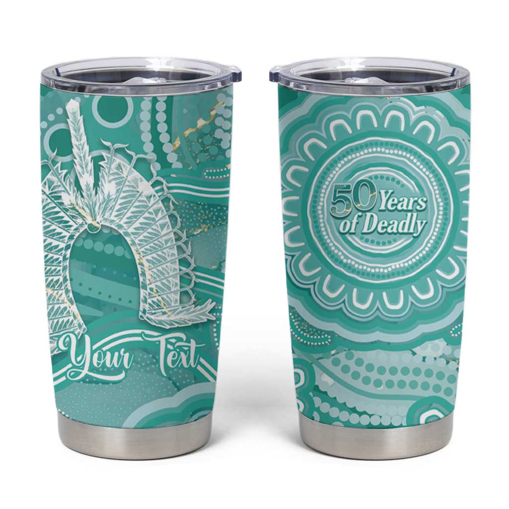 50 Years Deadly NAIDOC Week 2026 Personalised Tumbler Cup Dhari Cyan Indigenous Art