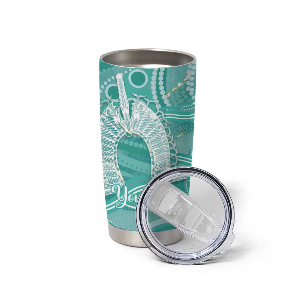 50 Years Deadly NAIDOC Week 2026 Personalised Tumbler Cup Dhari Cyan Indigenous Art