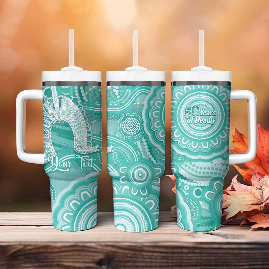 50 Years Deadly NAIDOC Week 2026 Personalised Tumbler With Handle Dhari Cyan Indigenous Art