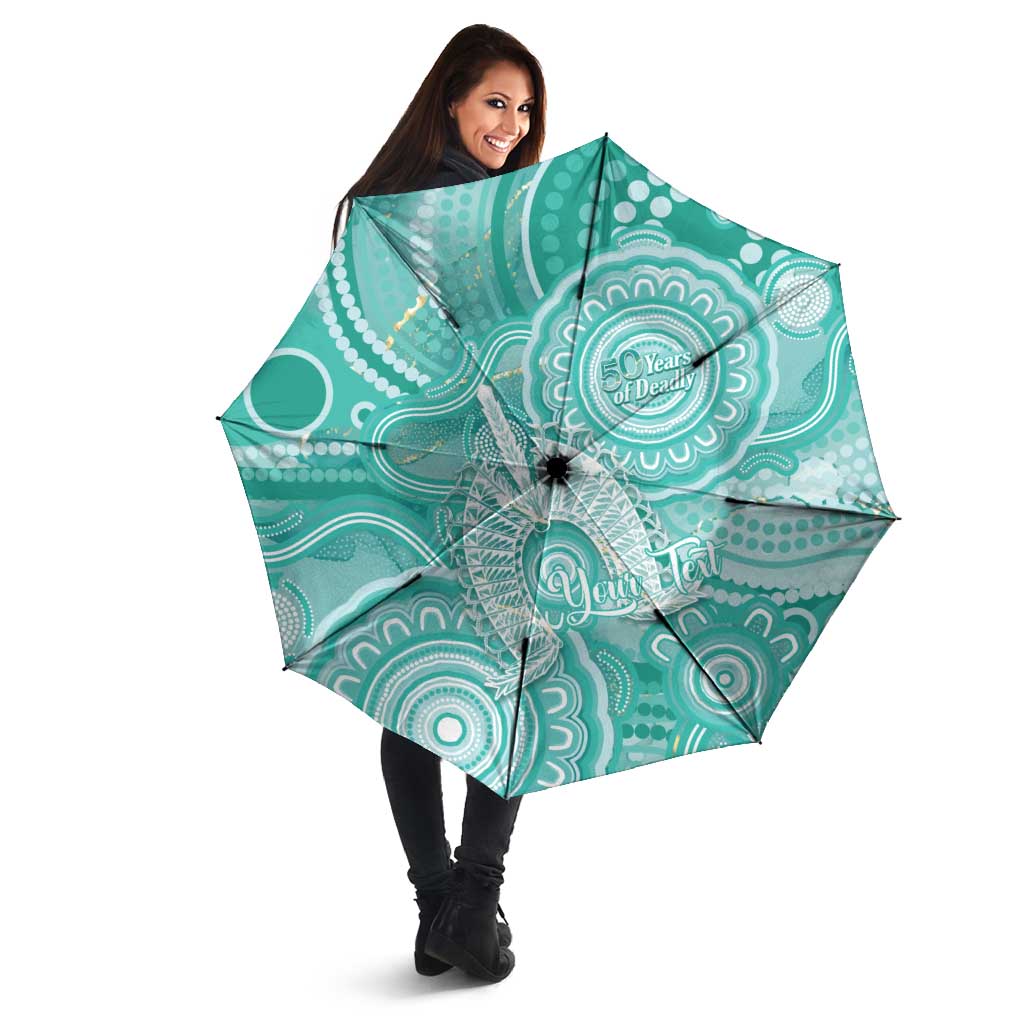 50 Years Deadly NAIDOC Week 2026 Personalised Umbrella Dhari Cyan Indigenous Art