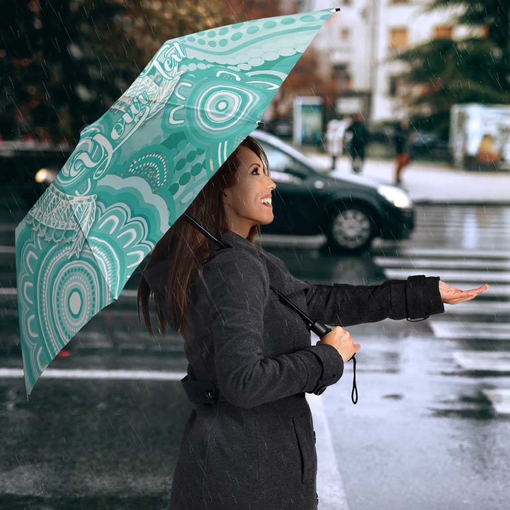 50 Years Deadly NAIDOC Week 2026 Personalised Umbrella Dhari Cyan Indigenous Art
