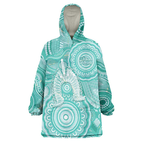 50 Years Deadly NAIDOC Week 2026 Personalised Wearable Blanket Hoodie Dhari Cyan Indigenous Art
