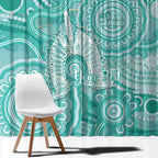 50 Years Deadly NAIDOC Week 2026 Personalised Window Curtain Dhari Cyan Indigenous Art