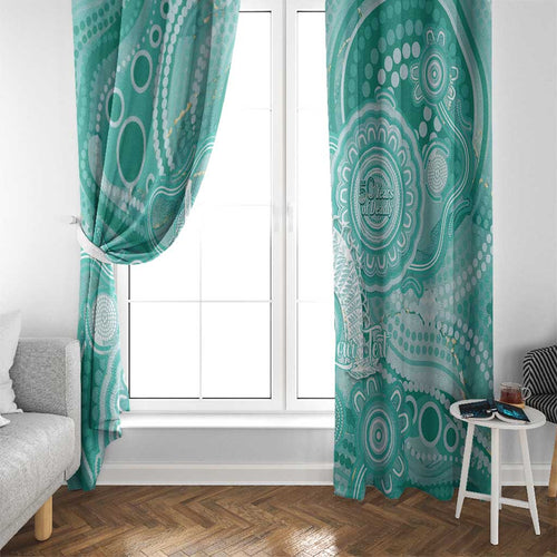 50 Years Deadly NAIDOC Week 2026 Personalised Window Curtain Dhari Cyan Indigenous Art