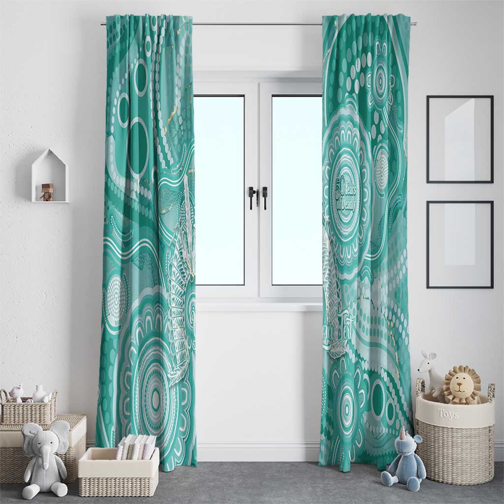 50 Years Deadly NAIDOC Week 2026 Personalised Window Curtain Dhari Cyan Indigenous Art