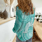 50 Years Deadly NAIDOC Week 2026 Personalised Women Casual Shirt Dhari Cyan Indigenous Art