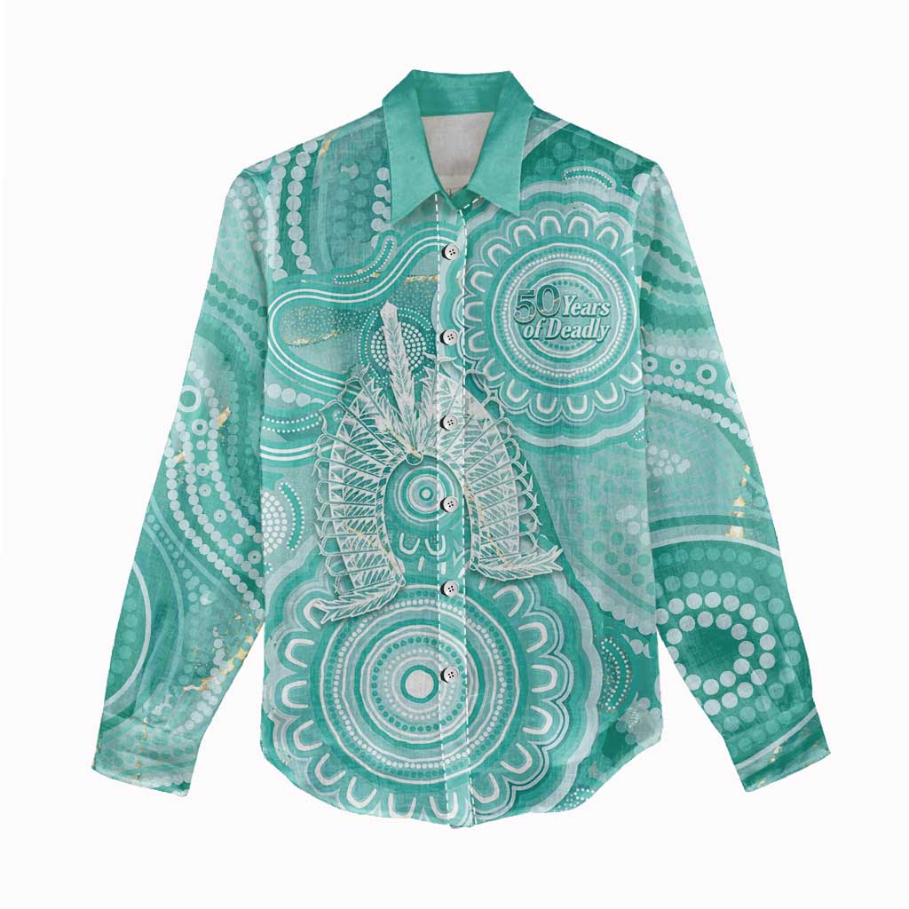 50 Years Deadly NAIDOC Week 2026 Personalised Women Casual Shirt Dhari Cyan Indigenous Art