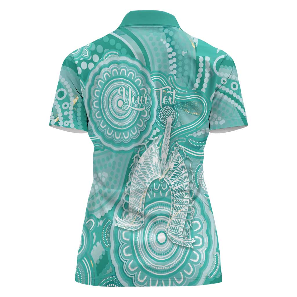 50 Years Deadly NAIDOC Week 2026 Personalised Women Polo Shirt Dhari Cyan Indigenous Art