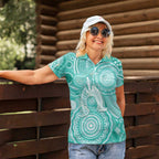 50 Years Deadly NAIDOC Week 2026 Personalised Women Polo Shirt Dhari Cyan Indigenous Art