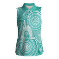 50 Years Deadly NAIDOC Week 2026 Personalised Women Sleeveless Polo Shirt Dhari Cyan Indigenous Art