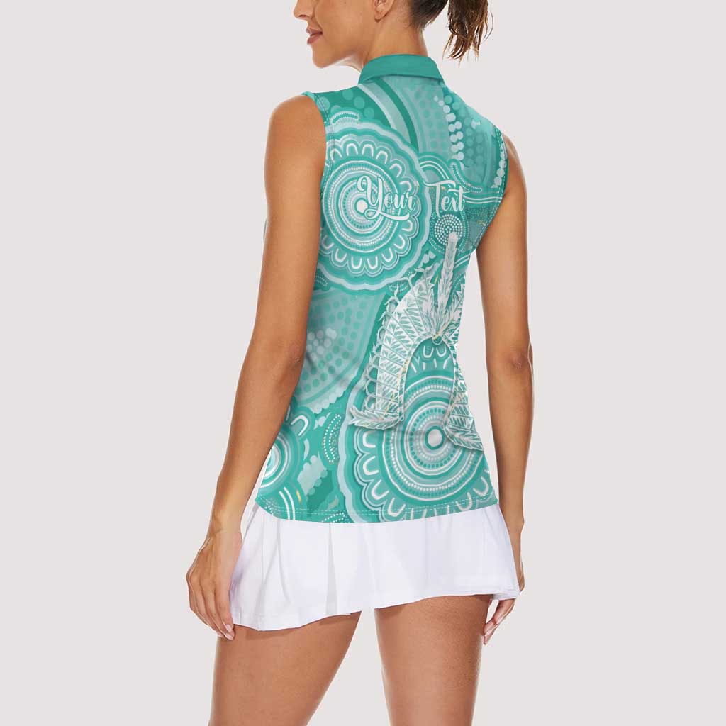 50 Years Deadly NAIDOC Week 2026 Personalised Women Sleeveless Polo Shirt Dhari Cyan Indigenous Art