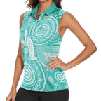 50 Years Deadly NAIDOC Week 2026 Personalised Women Sleeveless Polo Shirt Dhari Cyan Indigenous Art