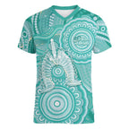 50 Years Deadly NAIDOC Week 2026 Personalised Women V-Neck T-Shirt Dhari Cyan Indigenous Art