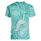 50 Years Deadly NAIDOC Week 2026 Personalised Women V-Neck T-Shirt Dhari Cyan Indigenous Art