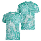 50 Years Deadly NAIDOC Week 2026 Personalised Women V-Neck T-Shirt Dhari Cyan Indigenous Art