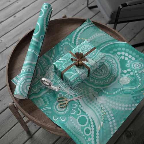 50 Years Deadly NAIDOC Week 2026 Personalised Wrapping Paper Dhari Cyan Indigenous Art